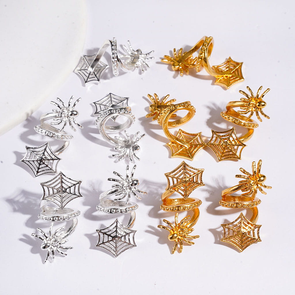Trendy Twisted Spiral Spider & Spider Web Alloy Jewelry Accessories, Gold & Silver Colors, Random Mix