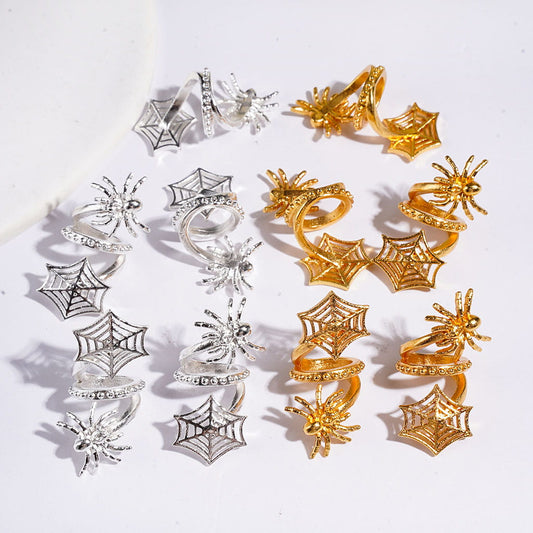 Trendy Twisted Spiral Spider & Spider Web Alloy Jewelry Accessories, Gold & Silver Colors, Random Mix
