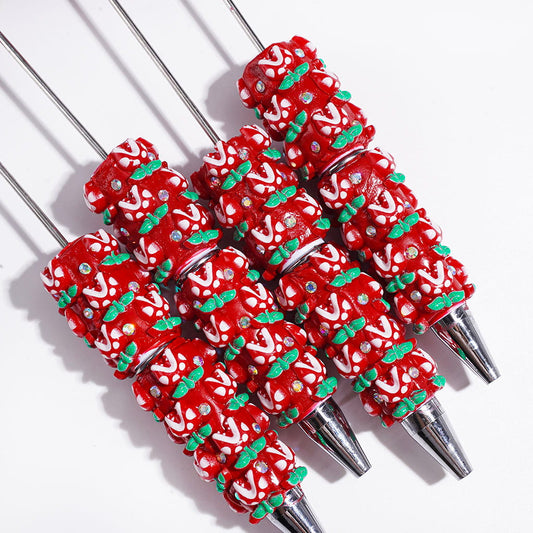 Spooky Red Corpse Flower Design with Sparkling AB Rhinestone Red Base Beadable Clay Pens,