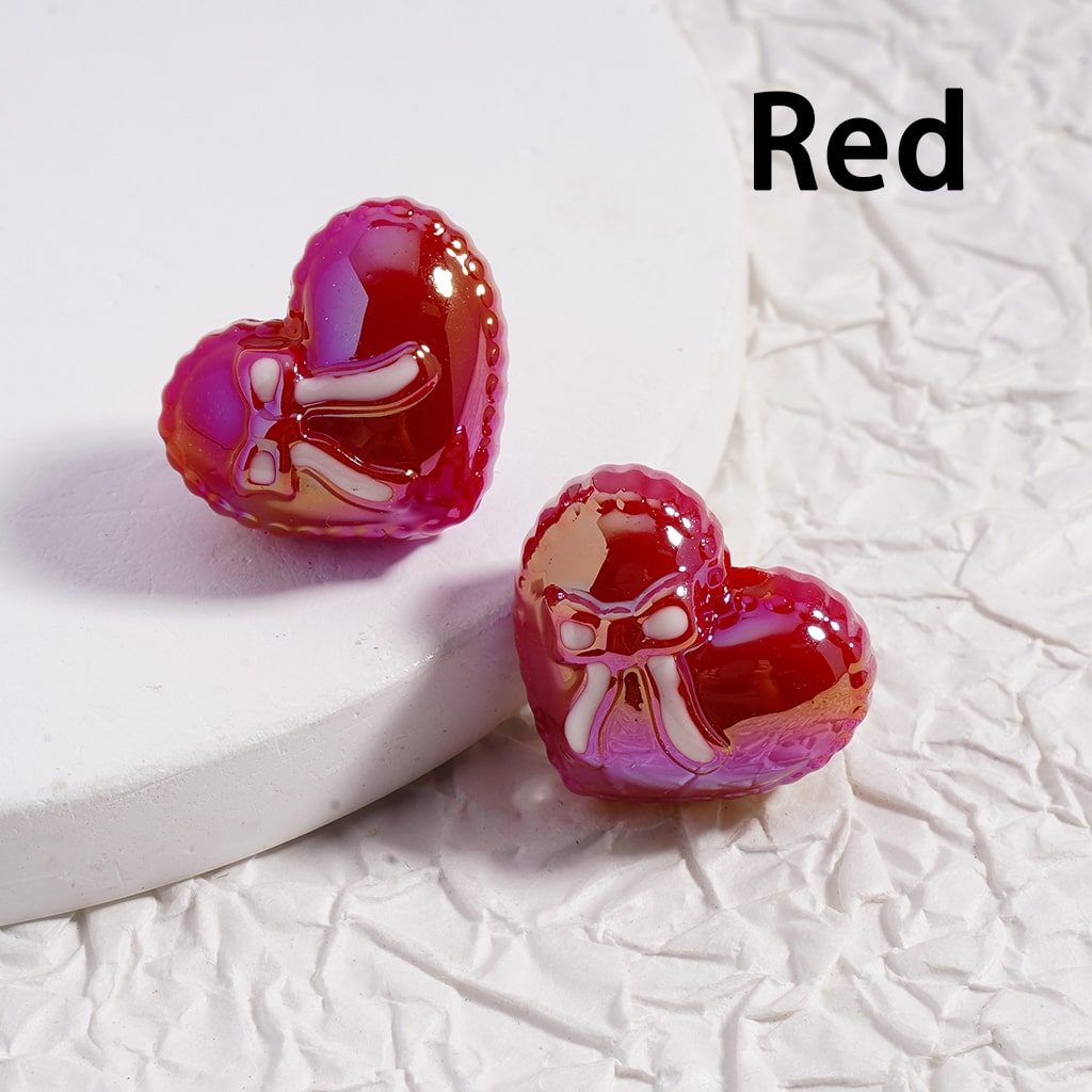 UV Coated Shiny Heart Shape with Bowknot, Multi Color Acrylic Beads 17*20mm(Single Color is available for 200pcs(whole bag)Only)