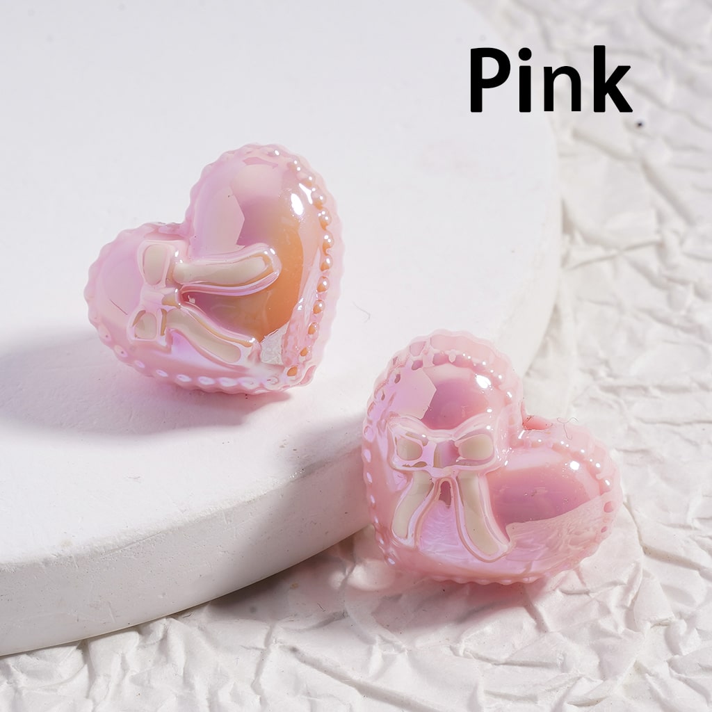 UV Coated Shiny Heart Shape with Bowknot, Multi Color Acrylic Beads 17*20mm(Single Color is available for 200pcs(whole bag)Only)