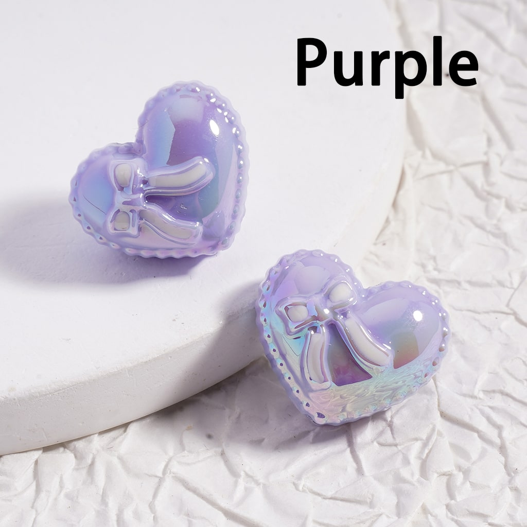 UV Coated Shiny Heart Shape with Bowknot, Multi Color Acrylic Beads 17*20mm(Single Color is available for 200pcs(whole bag)Only)