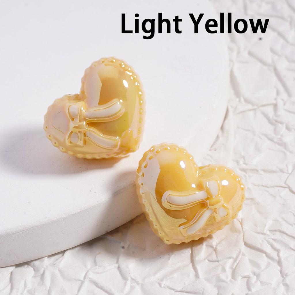 UV Coated Shiny Heart Shape with Bowknot, Multi Color Acrylic Beads 17*20mm(Single Color is available for 200pcs(whole bag)Only)