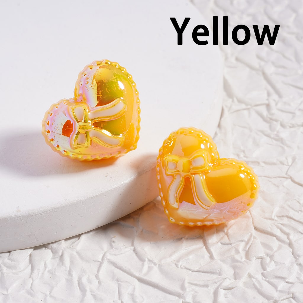 UV Coated Shiny Heart Shape with Bowknot, Multi Color Acrylic Beads 17*20mm(Single Color is available for 200pcs(whole bag)Only)