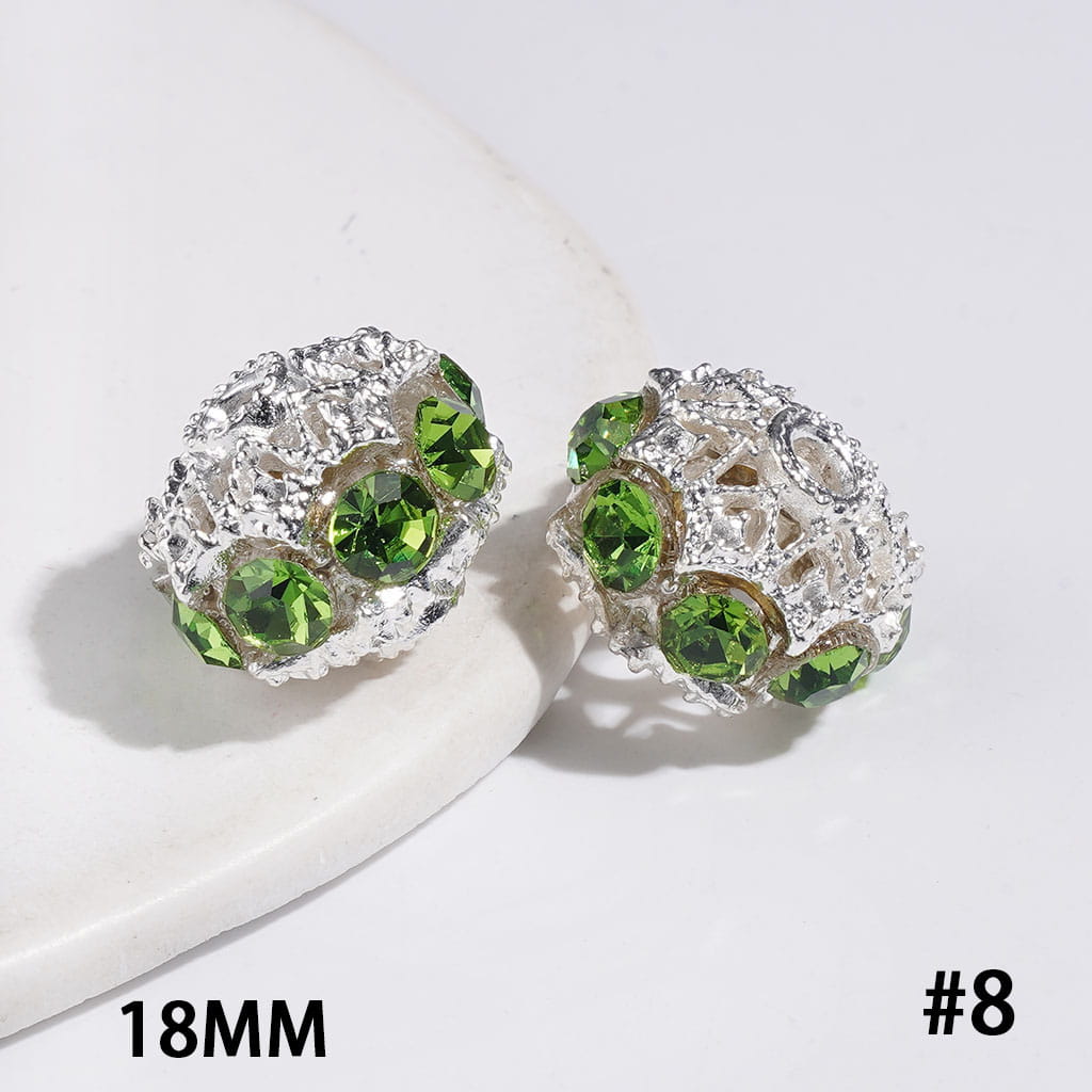 Silver Alloy Beads Hollowed Lantern with Cone-Shaped Rhinestones, Multi-Color