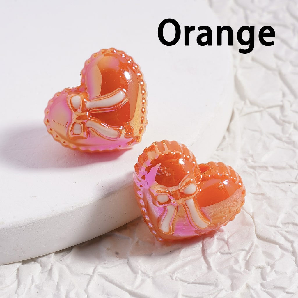 UV Coated Shiny Heart Shape with Bowknot, Multi Color Acrylic Beads 17*20mm(Single Color is available for 200pcs(whole bag)Only)