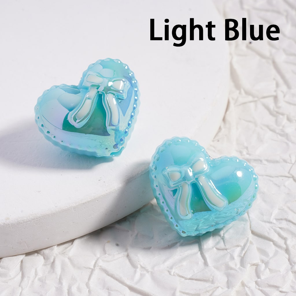 UV Coated Shiny Heart Shape with Bowknot, Multi Color Acrylic Beads 17*20mm(Single Color is available for 200pcs(whole bag)Only)