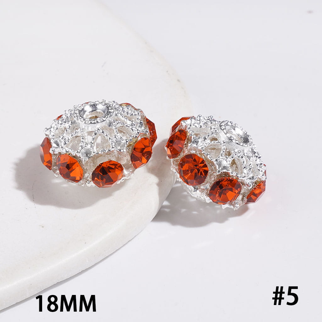 Silver Alloy Beads Hollowed Lantern with Cone-Shaped Rhinestones, Multi-Color