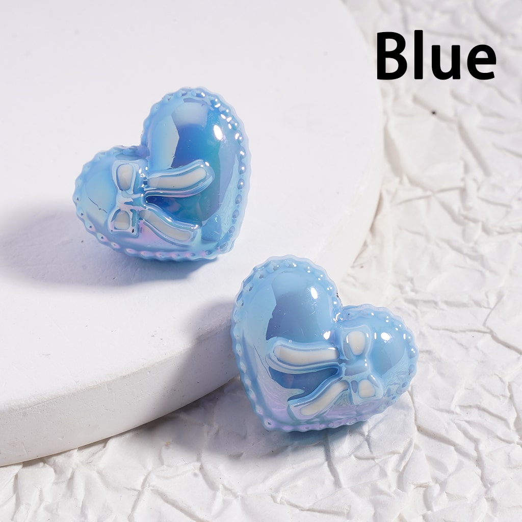 UV Coated Shiny Heart Shape with Bowknot, Multi Color Acrylic Beads 17*20mm(Single Color is available for 200pcs(whole bag)Only)