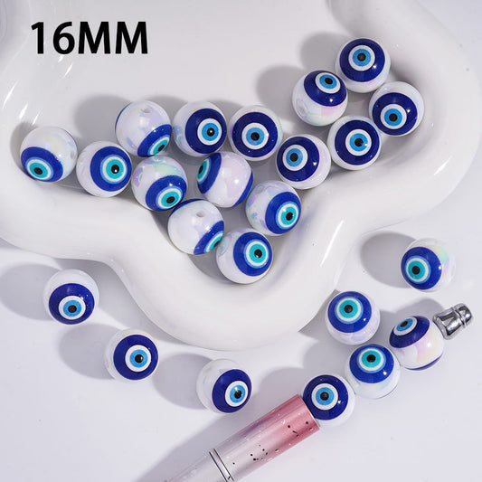 UV Coated Evil Eye Teal & Blue Protective Nazar Round Acrylic Beads 16MM