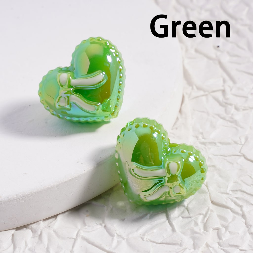 UV Coated Shiny Heart Shape with Bowknot, Multi Color Acrylic Beads 17*20mm(Single Color is available for 200pcs(whole bag)Only)