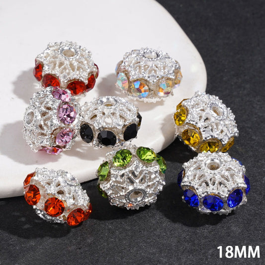 Elegant Hollowed Lantern Design with Cone-Shaped Sparkling Rhinestones Silver Alloy Beads , Multi-Color