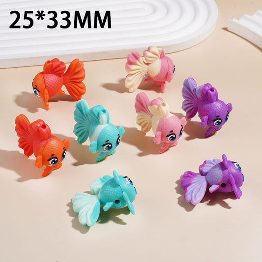 3D Cute Goldfish Silicone Focal Beads, 25*33MM, Assorted Colors, Random Mix