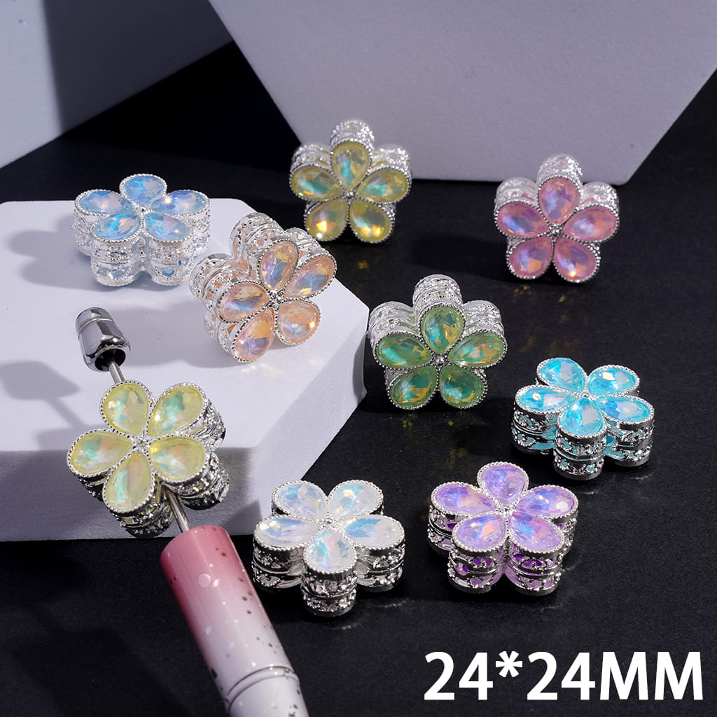 Shiny Water-Drop Shape Alloy Flower Exquisite Silver Rhinestones 24*24MM