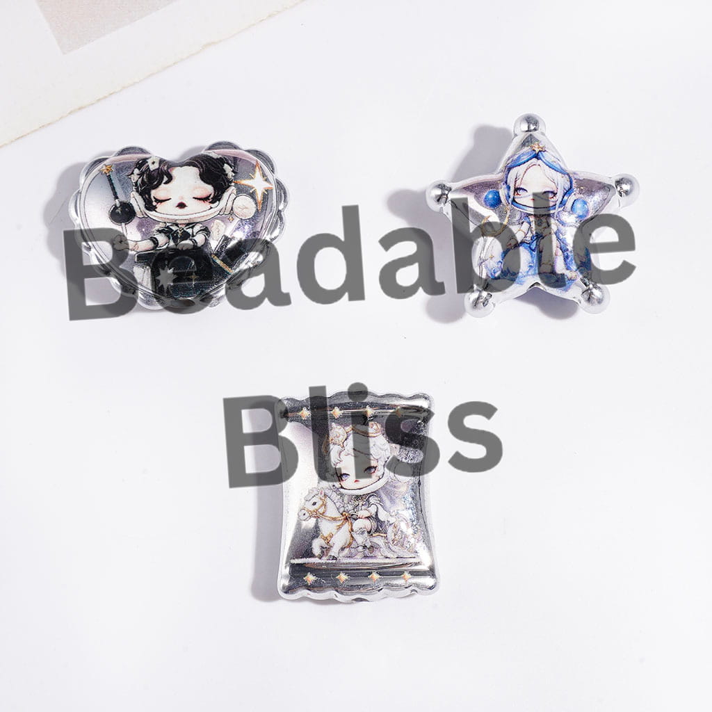 Acrylic Beads and Pendants Girl Character in Magic Queen Theme, Silver Edge Style, Random Mix