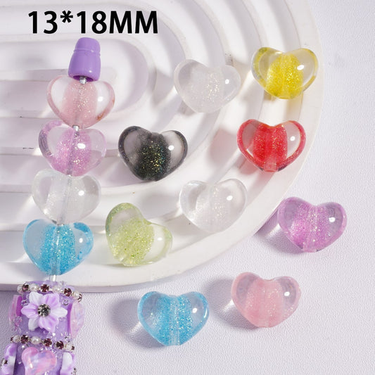 Sparkling Sugar Core Heart Shaped Acrylic Beads 13*18mm, Multi Color Random Mix  (Single Color is available for 500pcs(whole bag)Only)