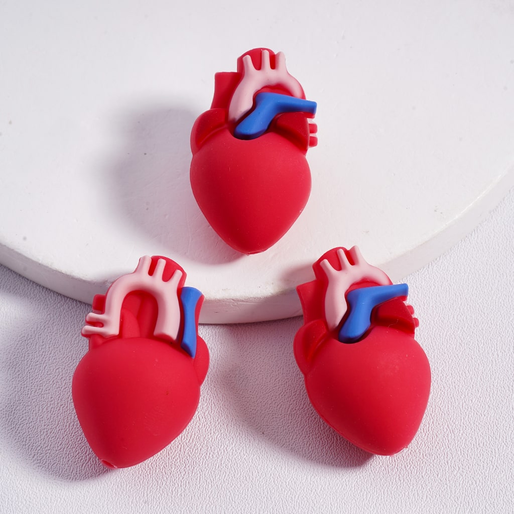3D Vivid Red Heart, Kidney, Lung, Stomach Silicone Focal Beads Random Mix