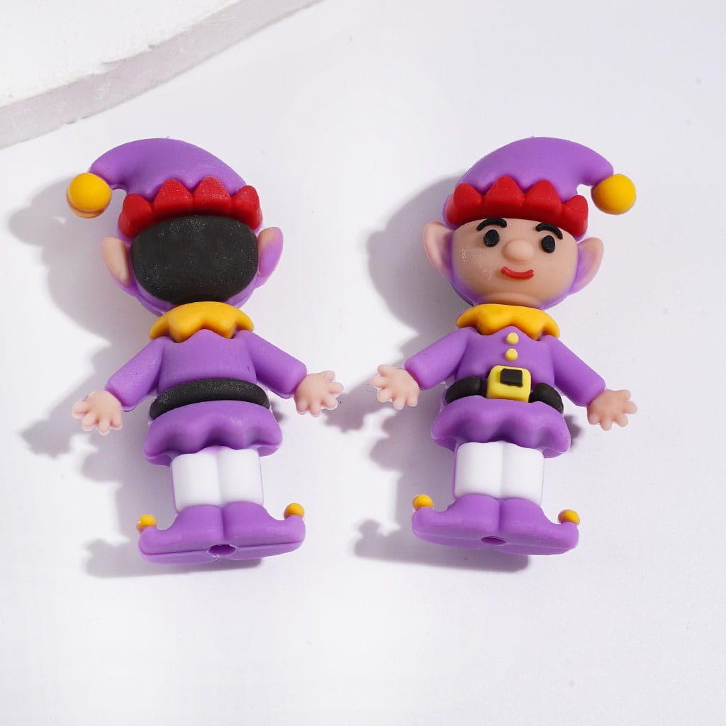 Silicone Focal Beads 3D Christmas Elf with Pointed Hat, 23*40MM, Multi-Color