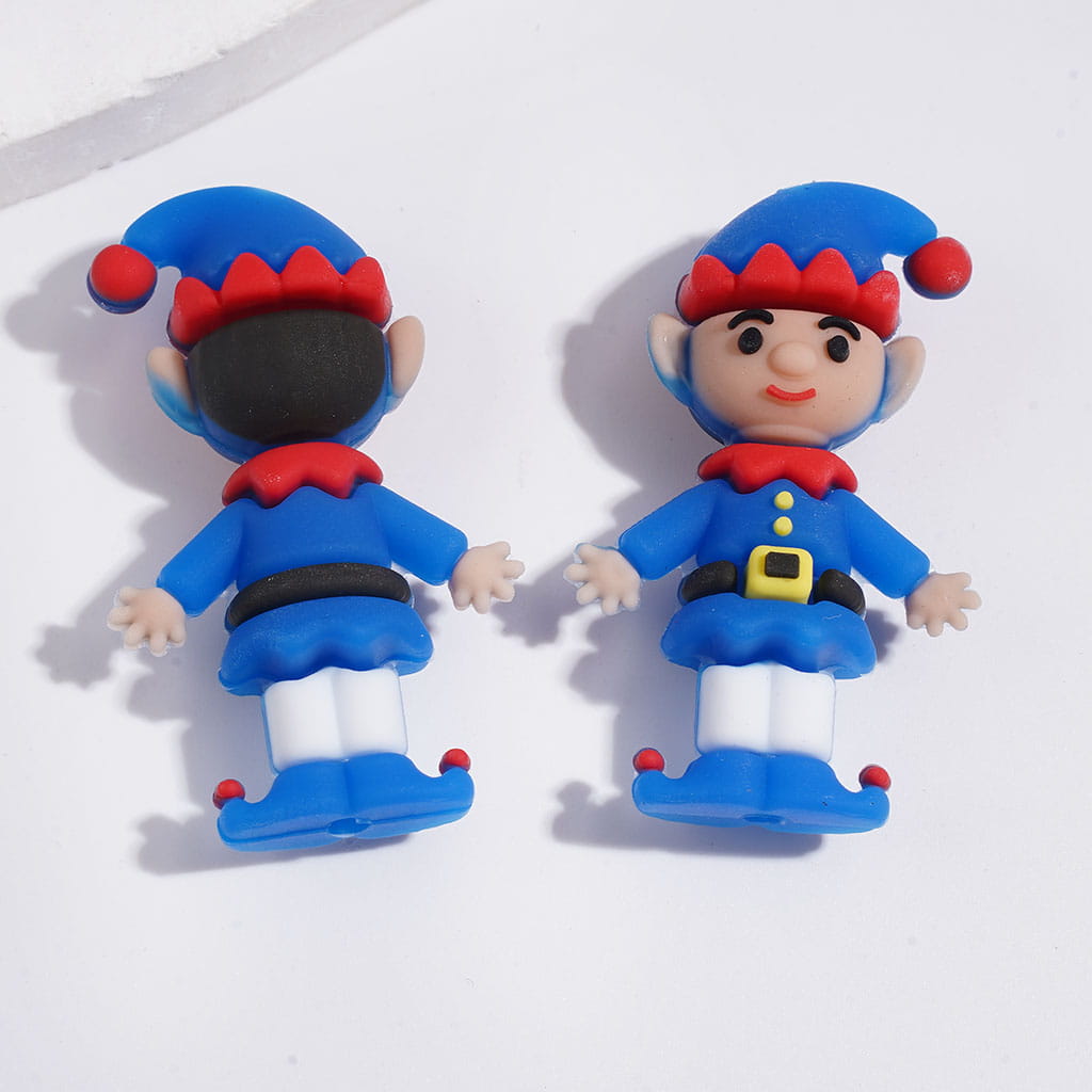 Silicone Focal Beads 3D Christmas Elf with Pointed Hat, 23*40MM, Multi-Color