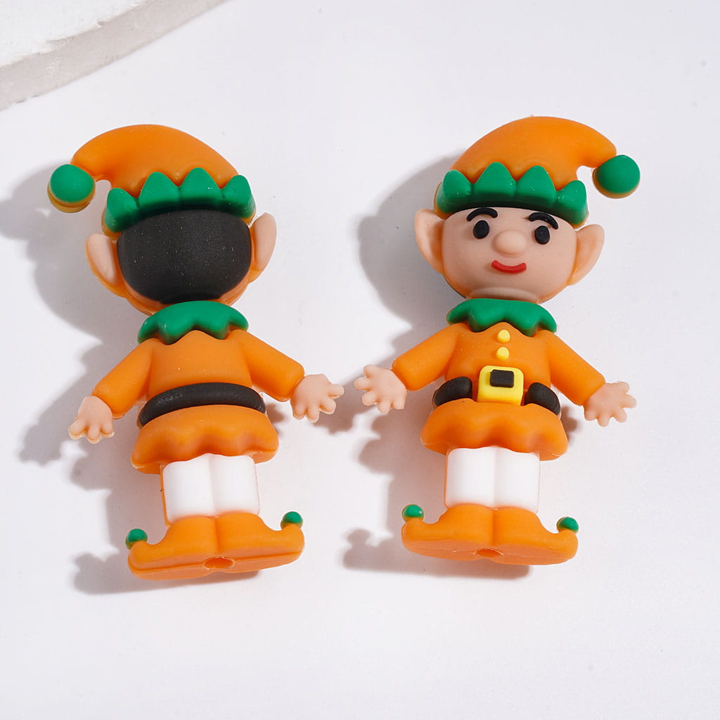 Silicone Focal Beads 3D Christmas Elf with Pointed Hat, 23*40MM, Multi-Color