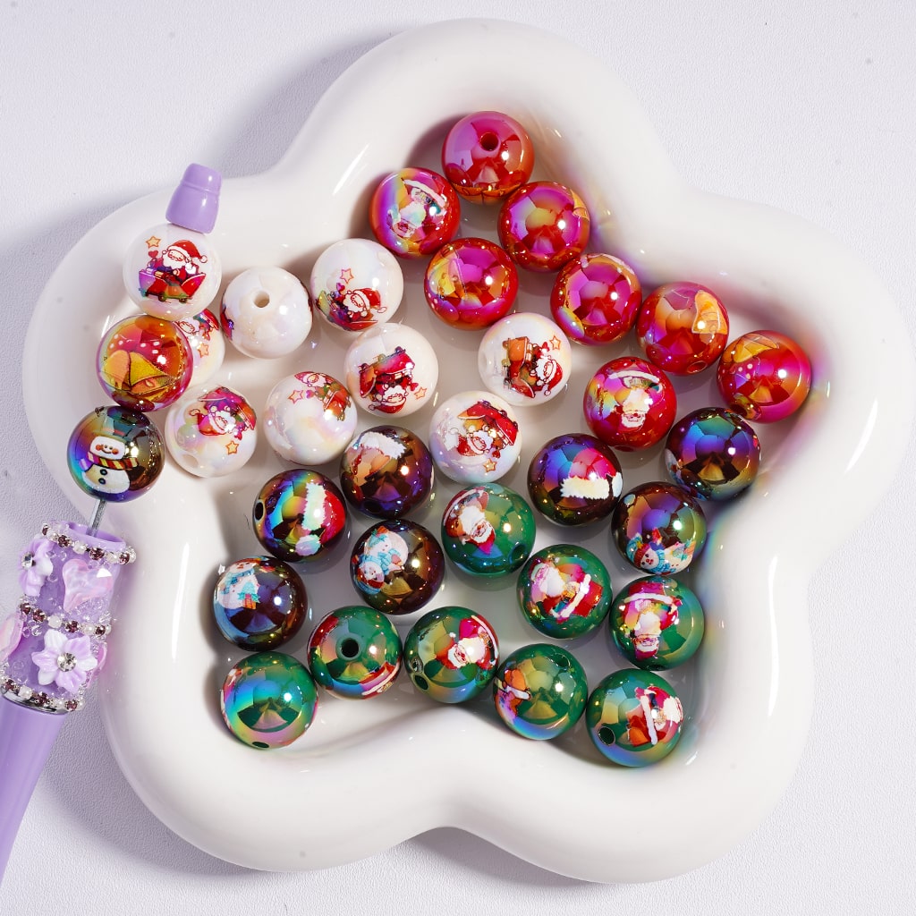 Christmas Santa in Sled, Christmas Red Hat Elk, Candy Cane & Bell Motifs, Multi Color Mix 16MM Acrylic Beads (Single Color is available for 200pcs(whole bag)Only)