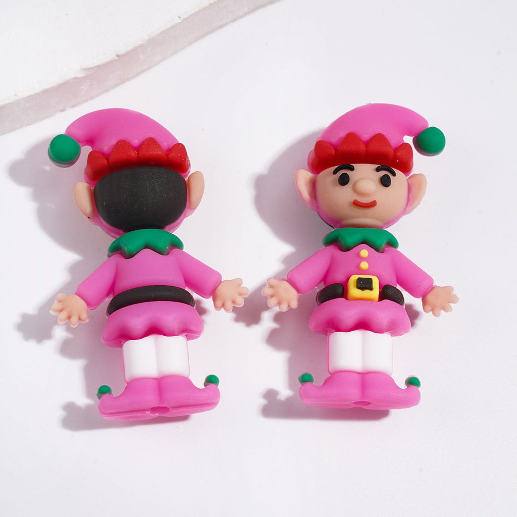 Silicone Focal Beads 3D Christmas Elf with Pointed Hat, 23*40MM, Multi-Color