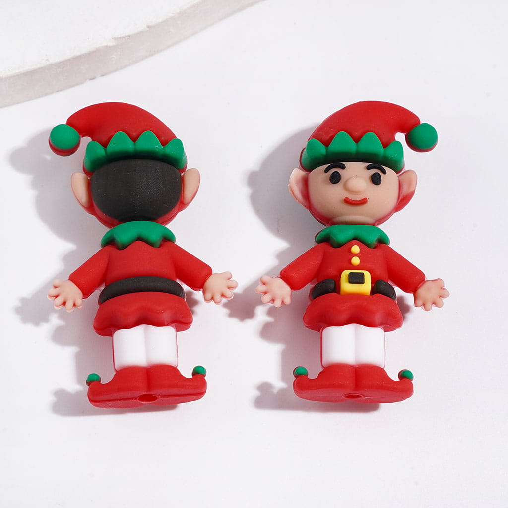Silicone Focal Beads 3D Christmas Elf with Pointed Hat, 23*40MM, Multi-Color