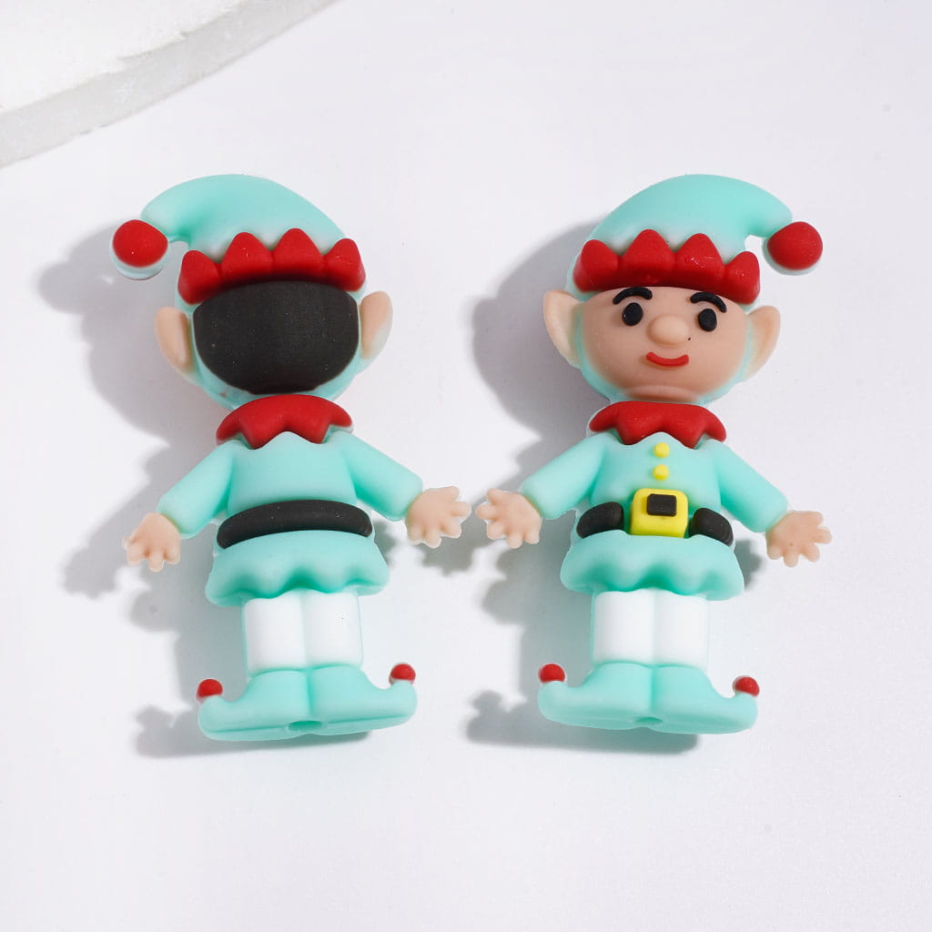 Silicone Focal Beads 3D Christmas Elf with Pointed Hat, 23*40MM, Multi-Color