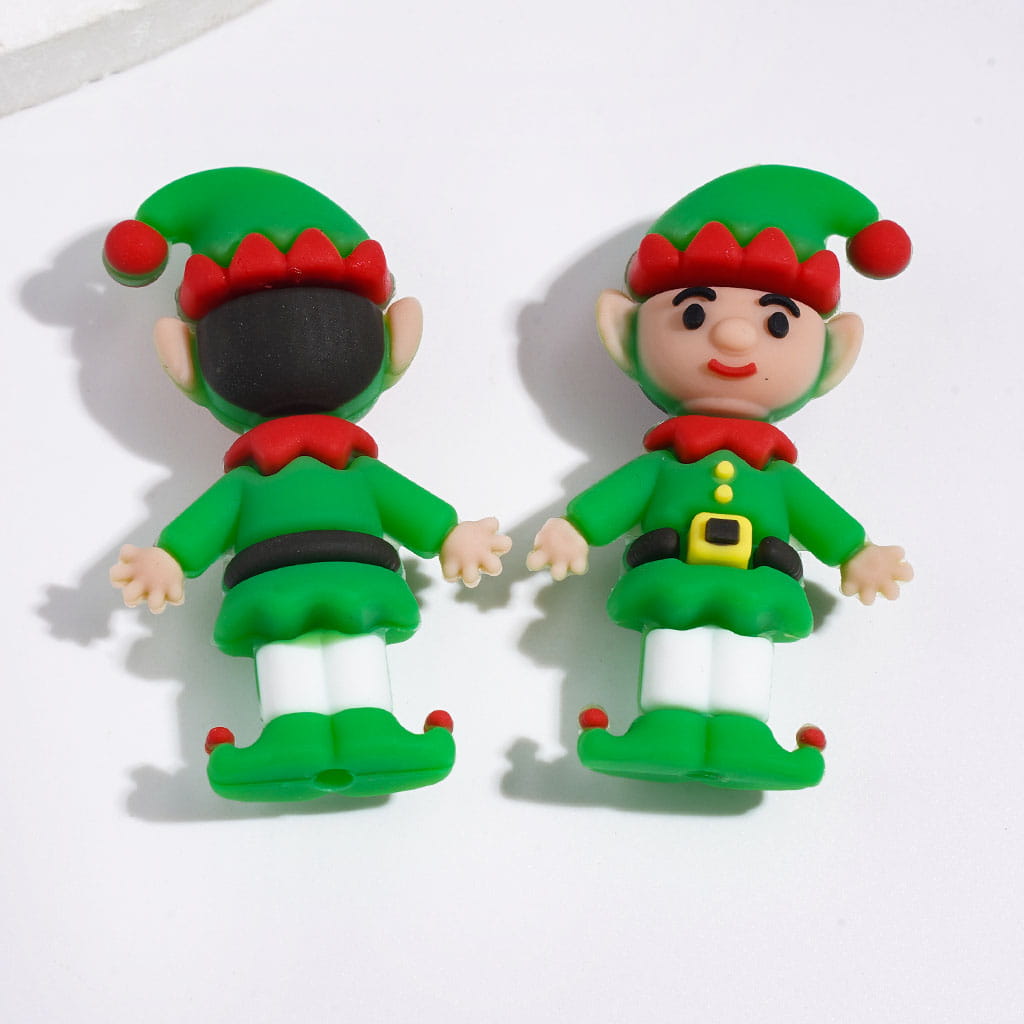 Silicone Focal Beads 3D Christmas Elf with Pointed Hat, 23*40MM, Multi-Color