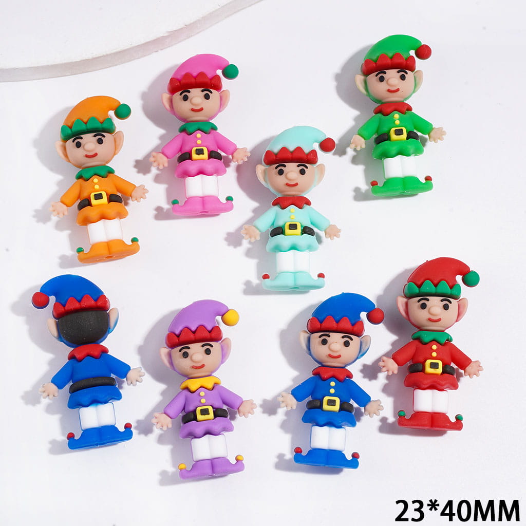 Silicone Focal Beads 3D Christmas Elf with Pointed Hat, 23*40MM, Multi-Color