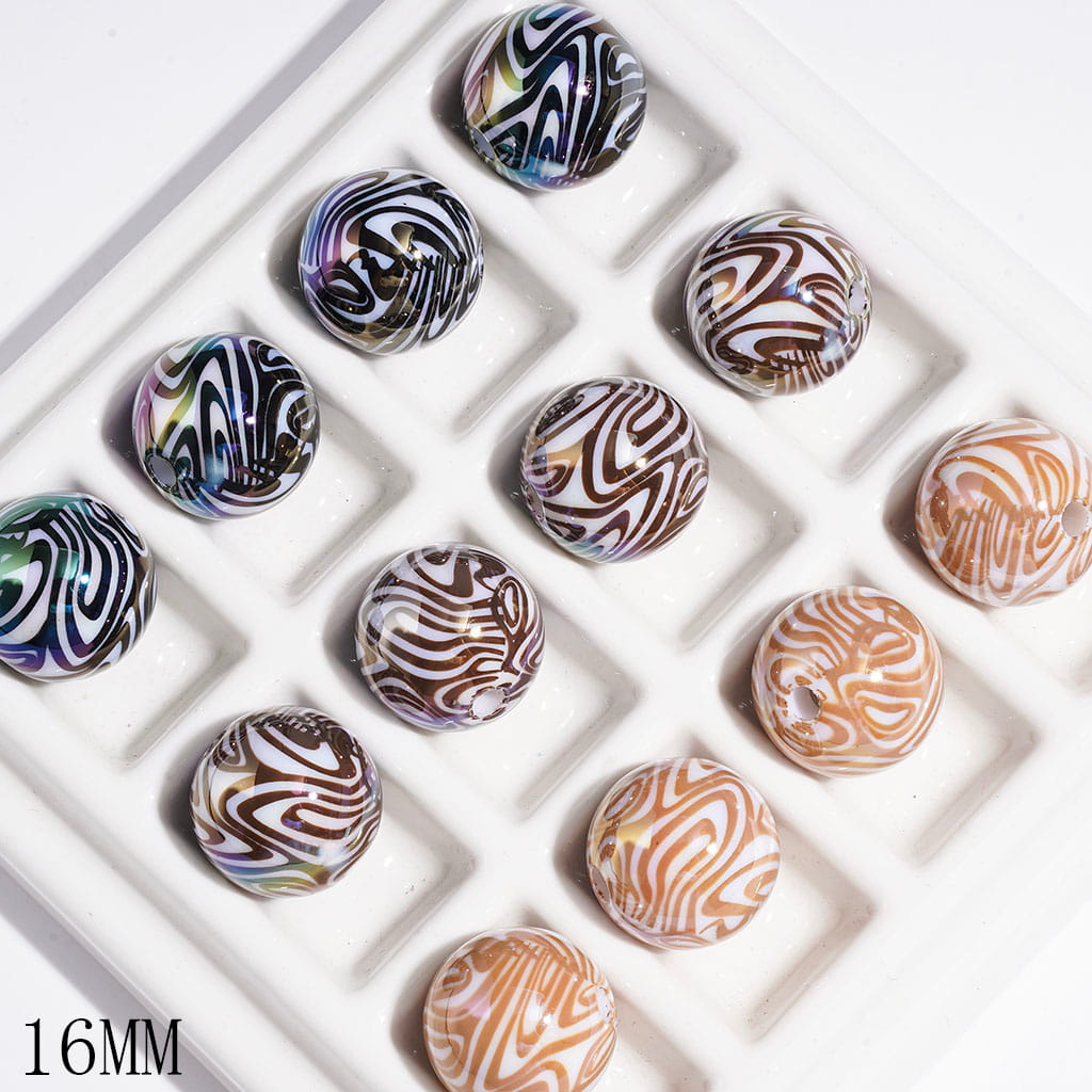 Acrylic Beads for Bracelets UV Finish with Zebra Texture, Multi-Color, 16MM