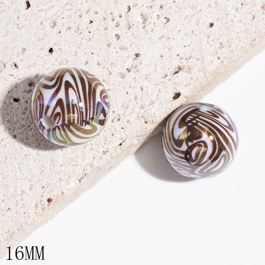 Acrylic Beads for Bracelets UV Finish with Zebra Texture, Multi-Color, 16MM