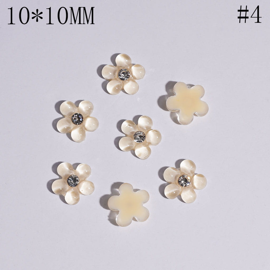 Elegant Mini Pearl Flower Charms with Clear Rhinestones for Jewelry Accessories, 10*10MM, Multicolor