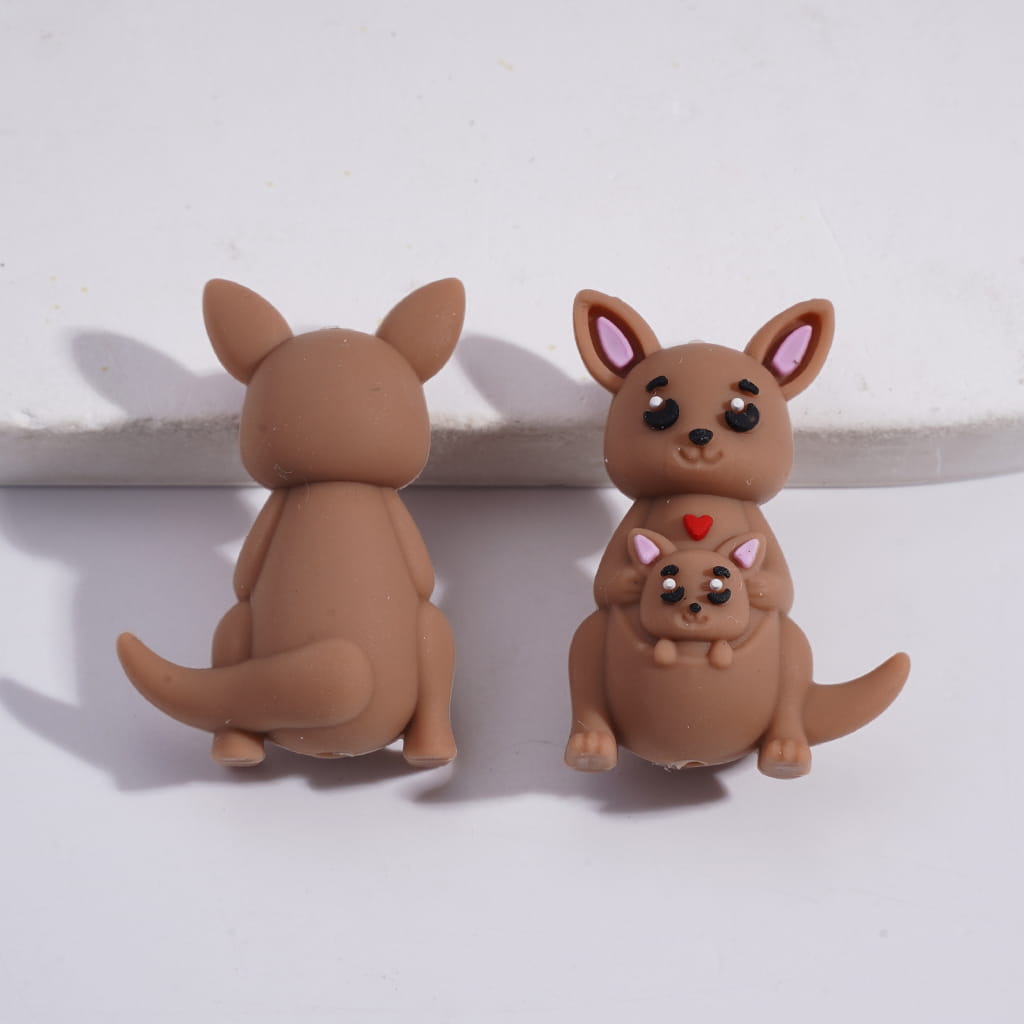 3D Cute Animal Series Kangaroo Mom Holding Baby Silicone Focal Beads