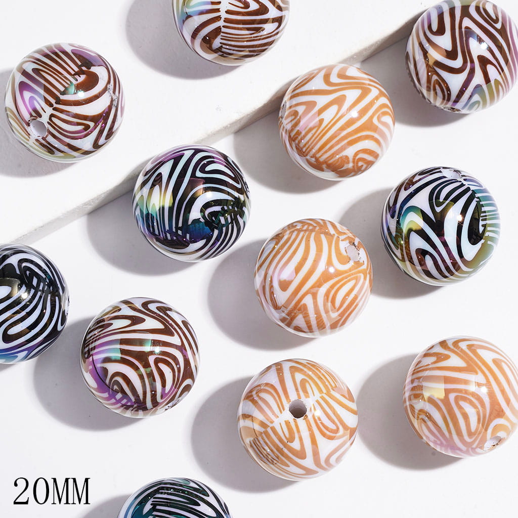 20MM - Acrylic Beads for Bracelets UV Finish with Zebra Texture, Multi-Color