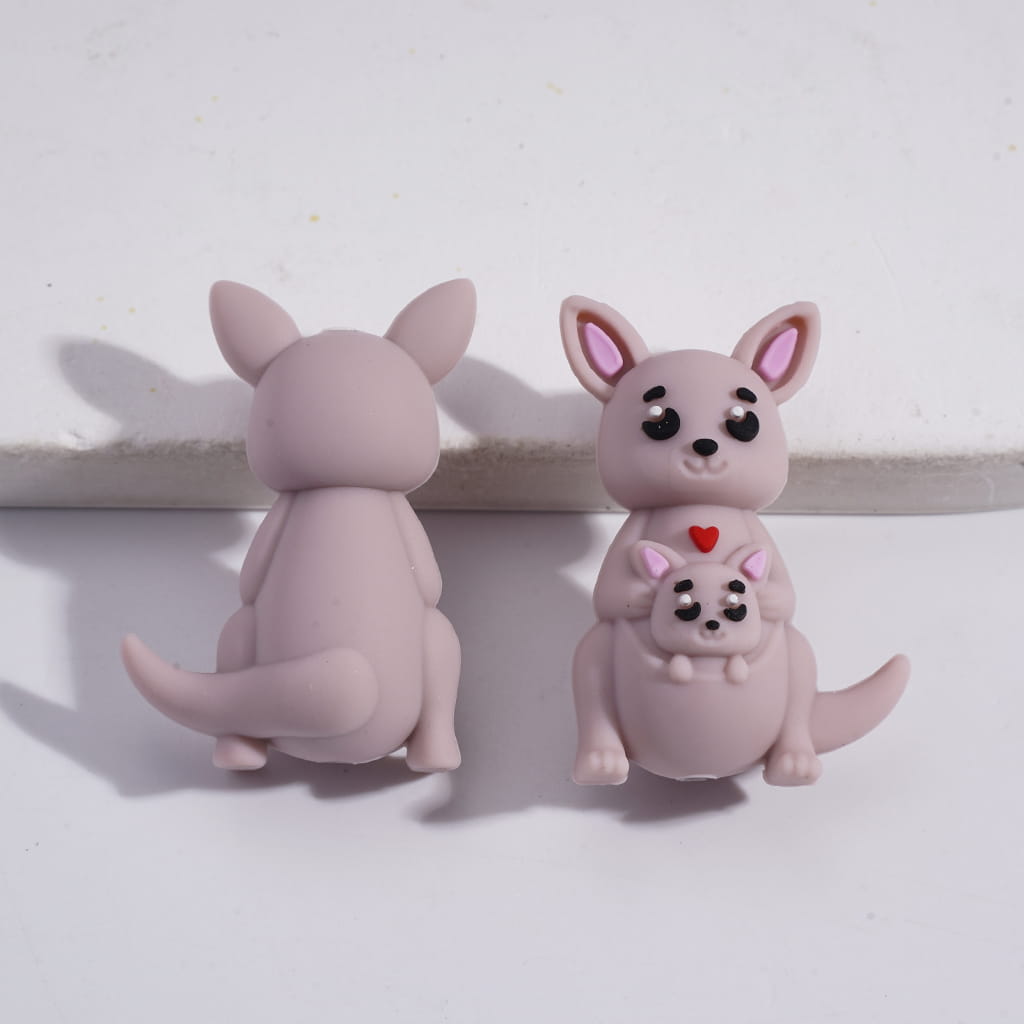 3D Cute Animal Series Kangaroo Mom Holding Baby Silicone Focal Beads