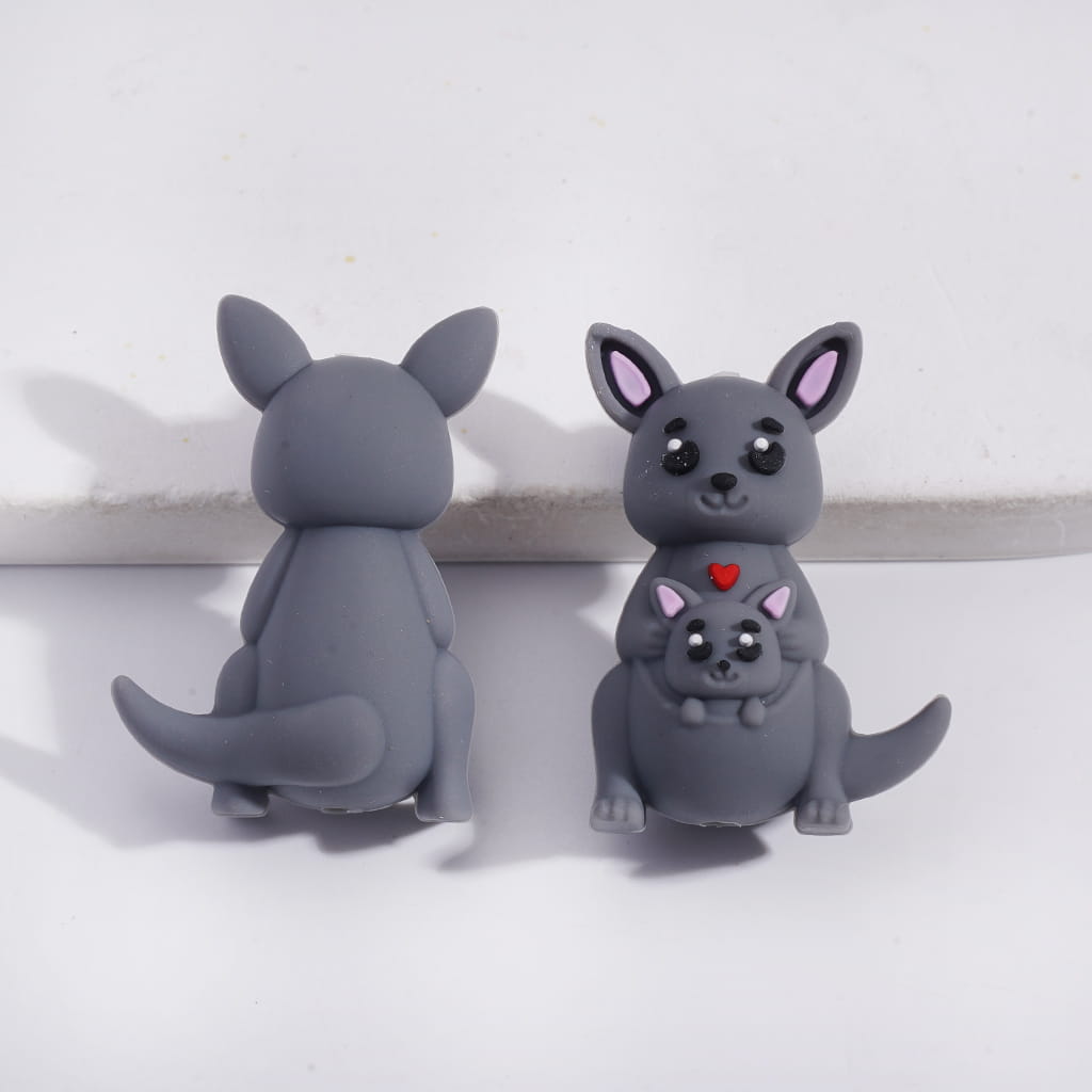 3D Cute Animal Series Kangaroo Mom Holding Baby Silicone Focal Beads