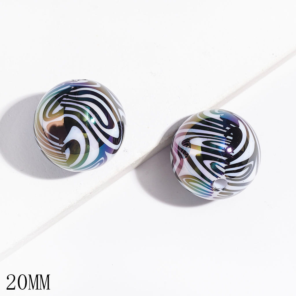20MM - Acrylic Beads for Bracelets UV Finish with Zebra Texture, Multi-Color