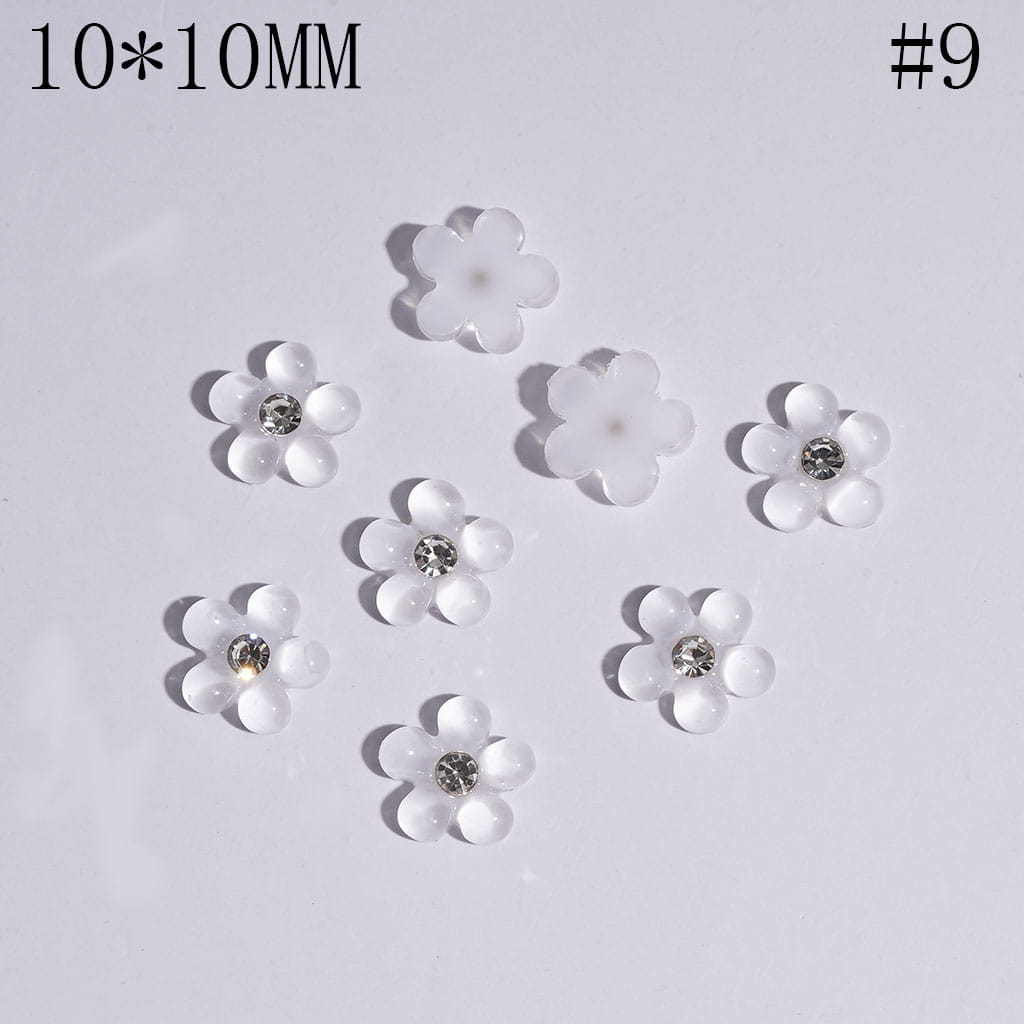 Elegant Mini Pearl Flower Charms with Clear Rhinestones for Jewelry Accessories, 10*10MM, Multicolor