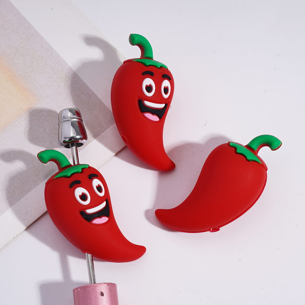 Red Pepper & Cucumber Vegetable Colorful Food Theme Silicone Focal Beads