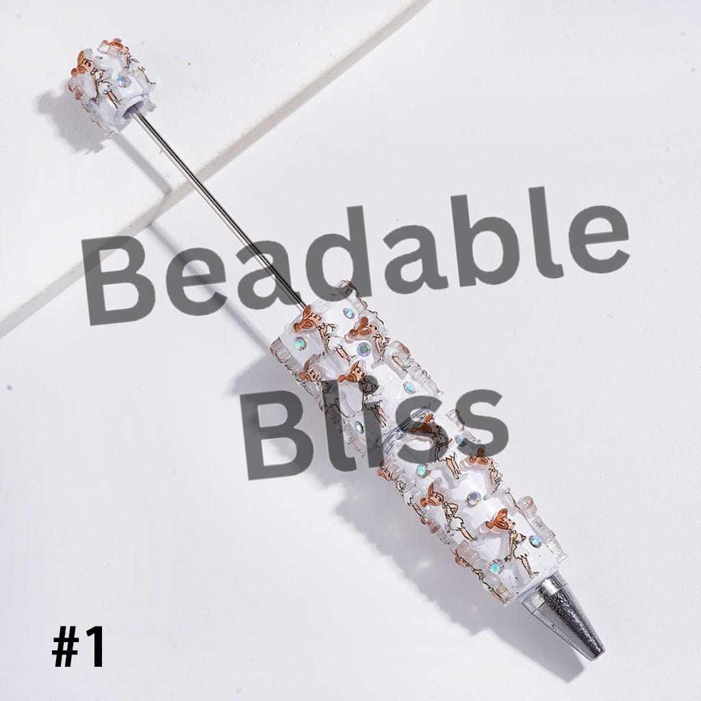 Beadable Clay Pens with Stone Age Funny Family and Neighbor, AB Rhinestones, Multi-Color