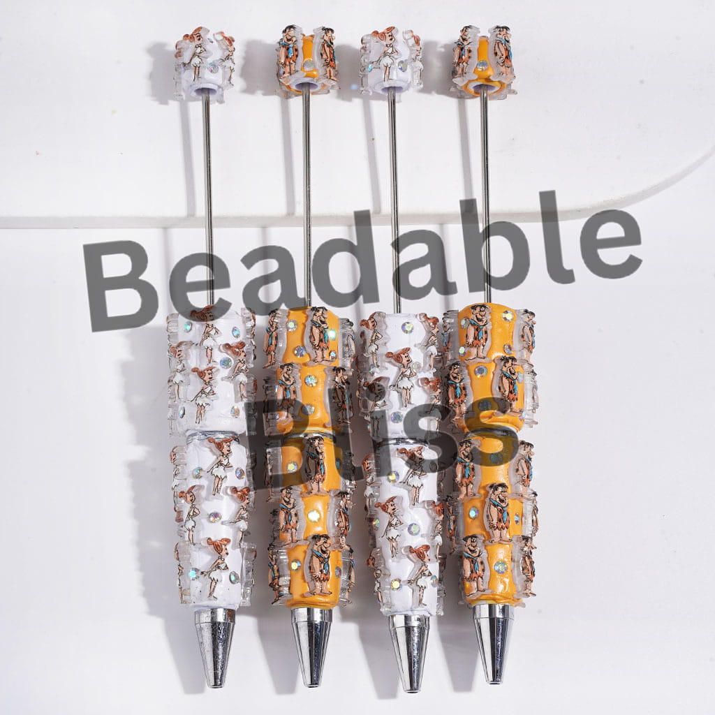 Beadable Clay Pens with Stone Age Funny Family and Neighbor, AB Rhinestones, Multi-Color