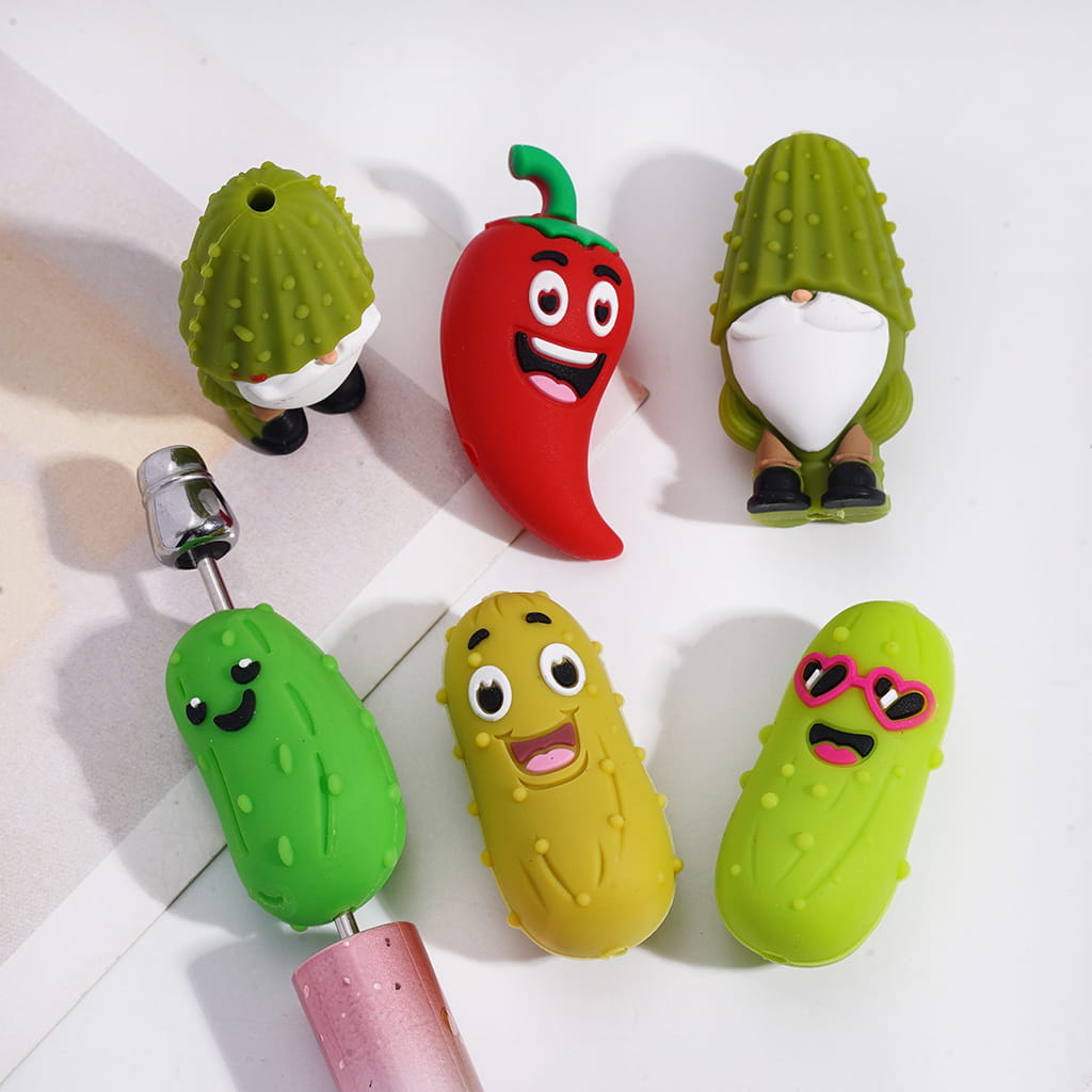 Red Pepper & Cucumber Vegetable Colorful Food Theme Silicone Focal Beads