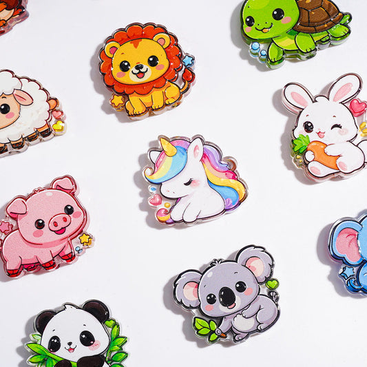 Adorable Animal Character Lion, Pig, Bunny, Panda, Koala, Elephant, Horse, Sheep, Turtle, Cow, Squirrel & Giraffe Semi-Clear Acrylic Beads, Random Mix