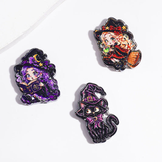 Spooky Halloween Witch, Black Cat, Magic Potion & Spell Book Acrylic Beads, Random Mix