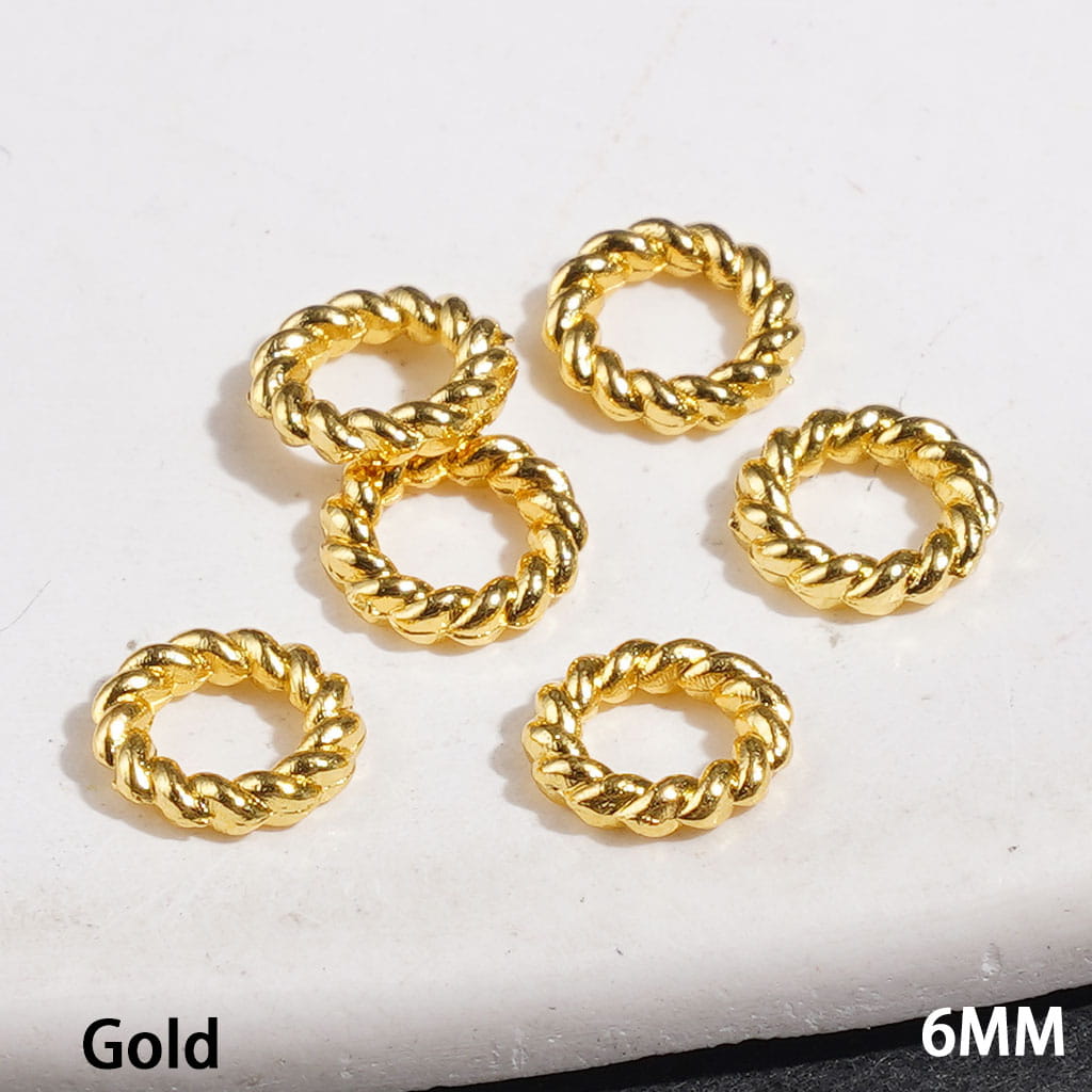 Metal Beads with Twisted Texture, Jewelry Accessories 6MM, Silver and Gold