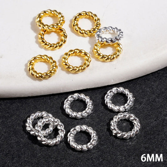 Elegant Twisted Texture Circle Shape Metal Beads for Jewelry Accessories, 6MM, Silver & Gold