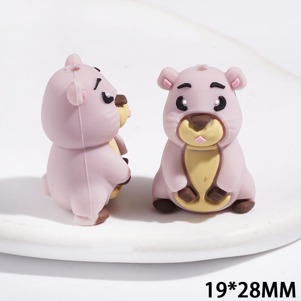 Silicone Focal Beads 3D Capybara in Standing Position, 19*28MM Multi-Color
