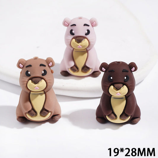3D Adorable Standing Capybara Character Silicone Focal Beads, 19*28MM, Multicolor