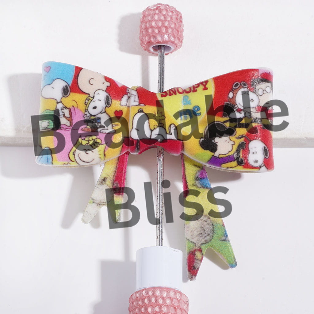 UV-Printed Soft Bowtie with Beagle Dog and Little Boy Character Family Printed Silicone Focal Beads, 53*59MM